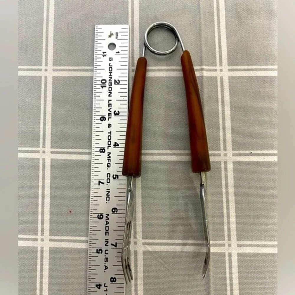 Vtg MCM Barware Ice Tong Chrome Bakelite Handles Marble Design Replacement Bar